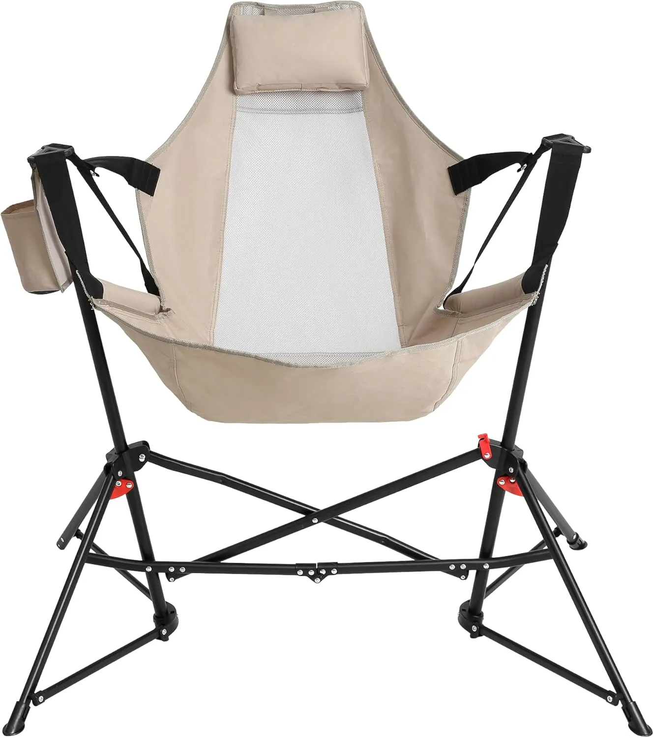 2 Pcs Hammock Camping Chair, Portable Folding Chair with Durable Steel Frame, Adjustable Lawn Chair with Cup Holder for Adults, Comfortable for Outdoor, Garden, Patio (Khaki, One Size)