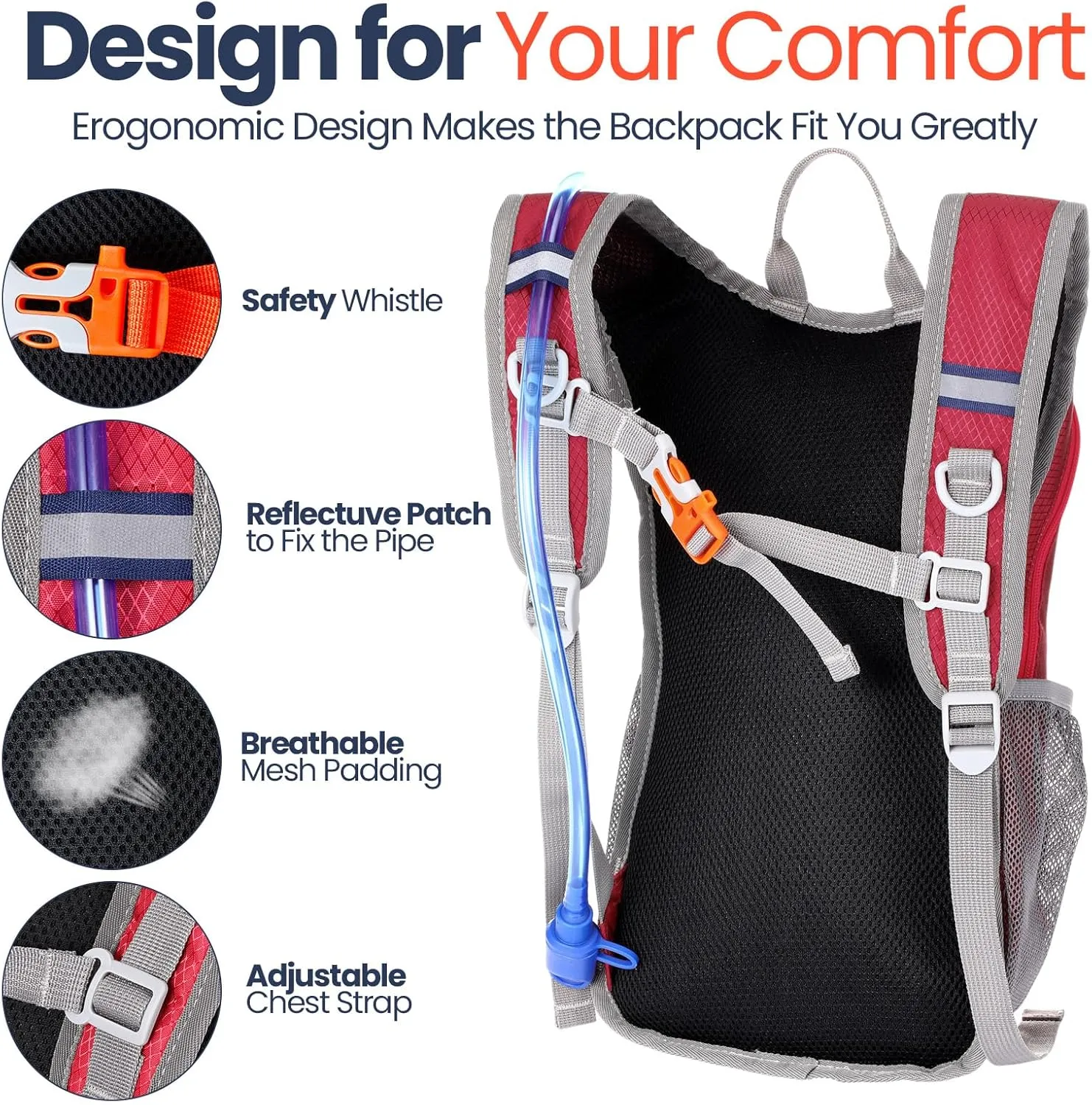2 Pcs Kids Hydration Backpack with 1.5l Water Bladder Lightweight Kids Hiking Backpack Water Rucksack for Boys Girls Climbing Running