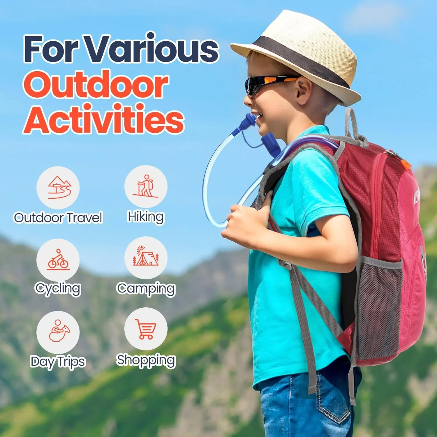 2 Pcs Kids Hydration Backpack with 1.5l Water Bladder Lightweight Kids Hiking Backpack Water Rucksack for Boys Girls Climbing Running