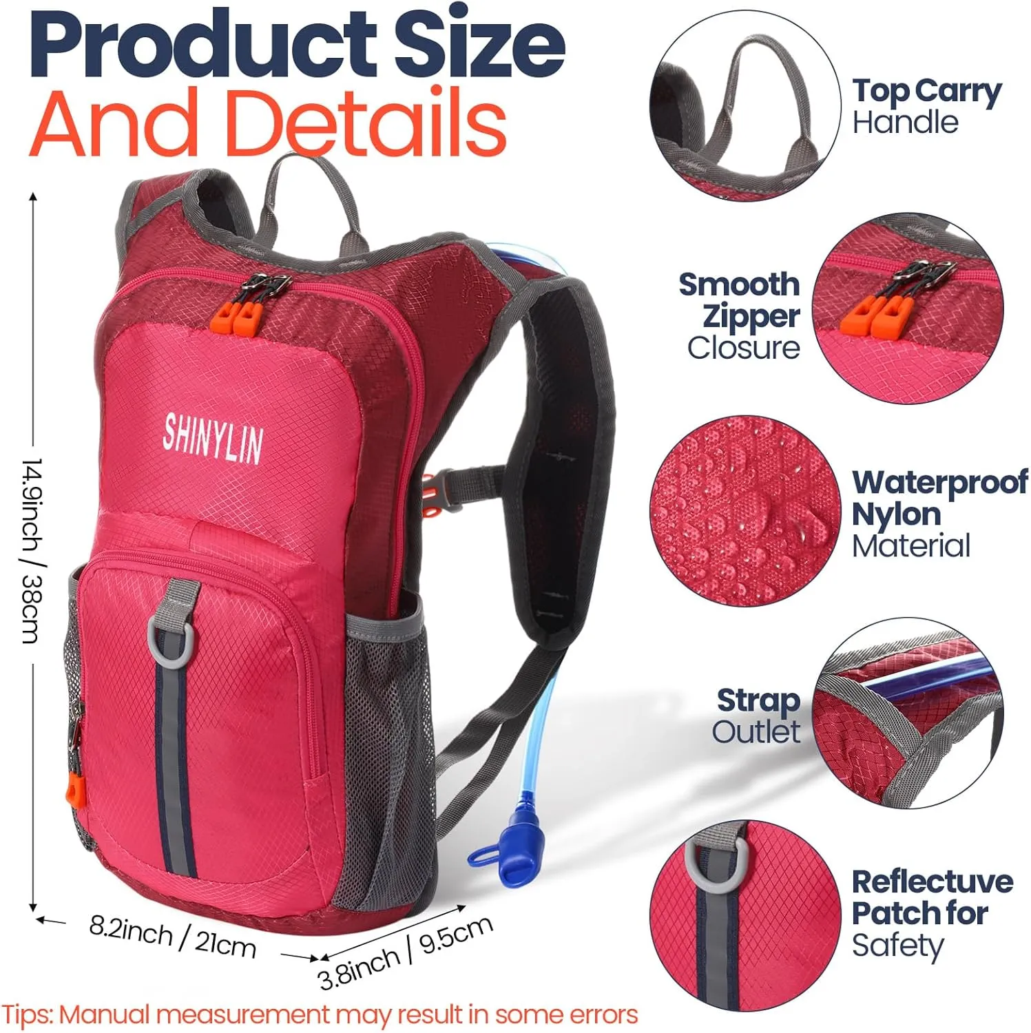2 Pcs Kids Hydration Backpack with 1.5l Water Bladder Lightweight Kids Hiking Backpack Water Rucksack for Boys Girls Climbing Running