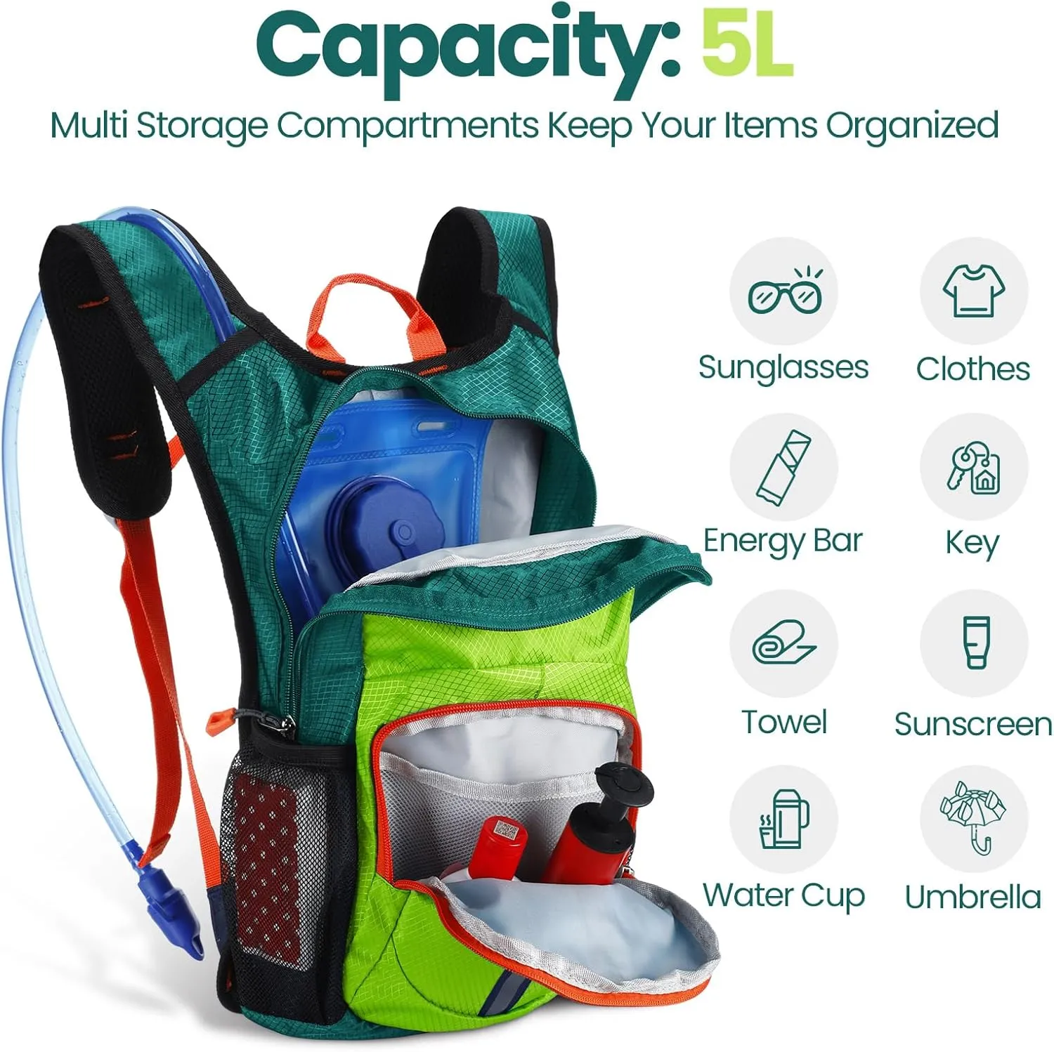 2 Pcs Kids Hydration Backpack with 1.5l Water Bladder Lightweight Kids Hiking Backpack Water Rucksack for Boys Girls Climbing Running