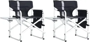 2-Piece Outdoor Chairs, Padded Folding Camping Chairs with Side Table and Storage Pockets, Outdoor Folding Chairs, Folding Lawn Chairs, Lightweight Oversized Directors Chairs, Black Gray