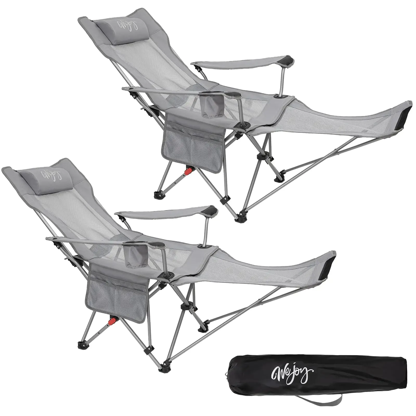 2 Reclining Chairs, Lightweight Folding Chairs, Adjustable Backrest, Footrest & Headrest