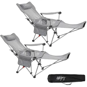 2 Reclining Chairs, Lightweight Folding Chairs, Adjustable Backrest, Footrest & Headrest