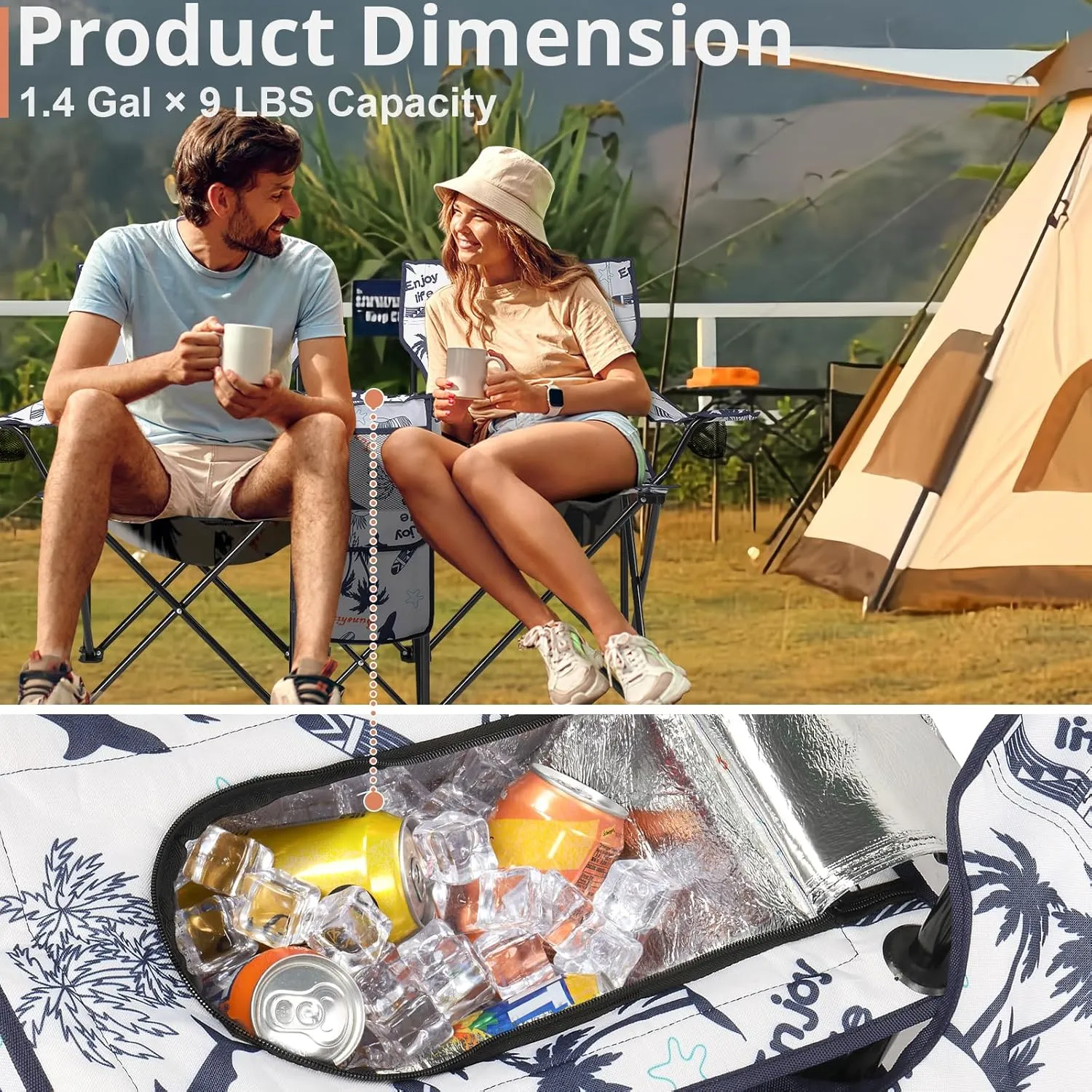 2-Seat Folding Camping Chair with Removable Umbrella – Portable Outdoor Chair for Beach, Fishing & Sports – Heavy-Duty Steel Frame with Cup Holders & Storage Bag (White)
