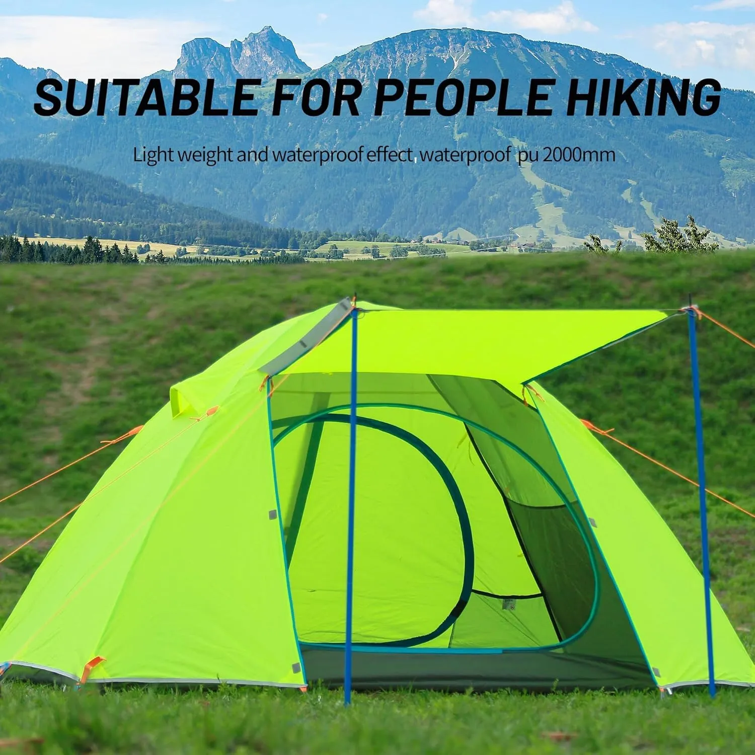 2/3 Person Camping Tent Backpacking Lightweight Tent Waterproof Windproof Aluminum Pole Two Doors Double Layer Easy Setup Portable for Outdoor Camping Hiking Beach Travel