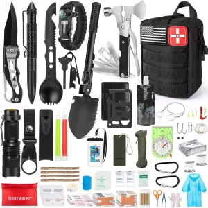 235Pcs Emergency Survival Kit and First Aid Kit Professional Survival Gear Tool with IFAK Molle System Compatible Bag, Gift for Men Camping Outdoor Adventure Boat Hunting Hiking & Earthquake