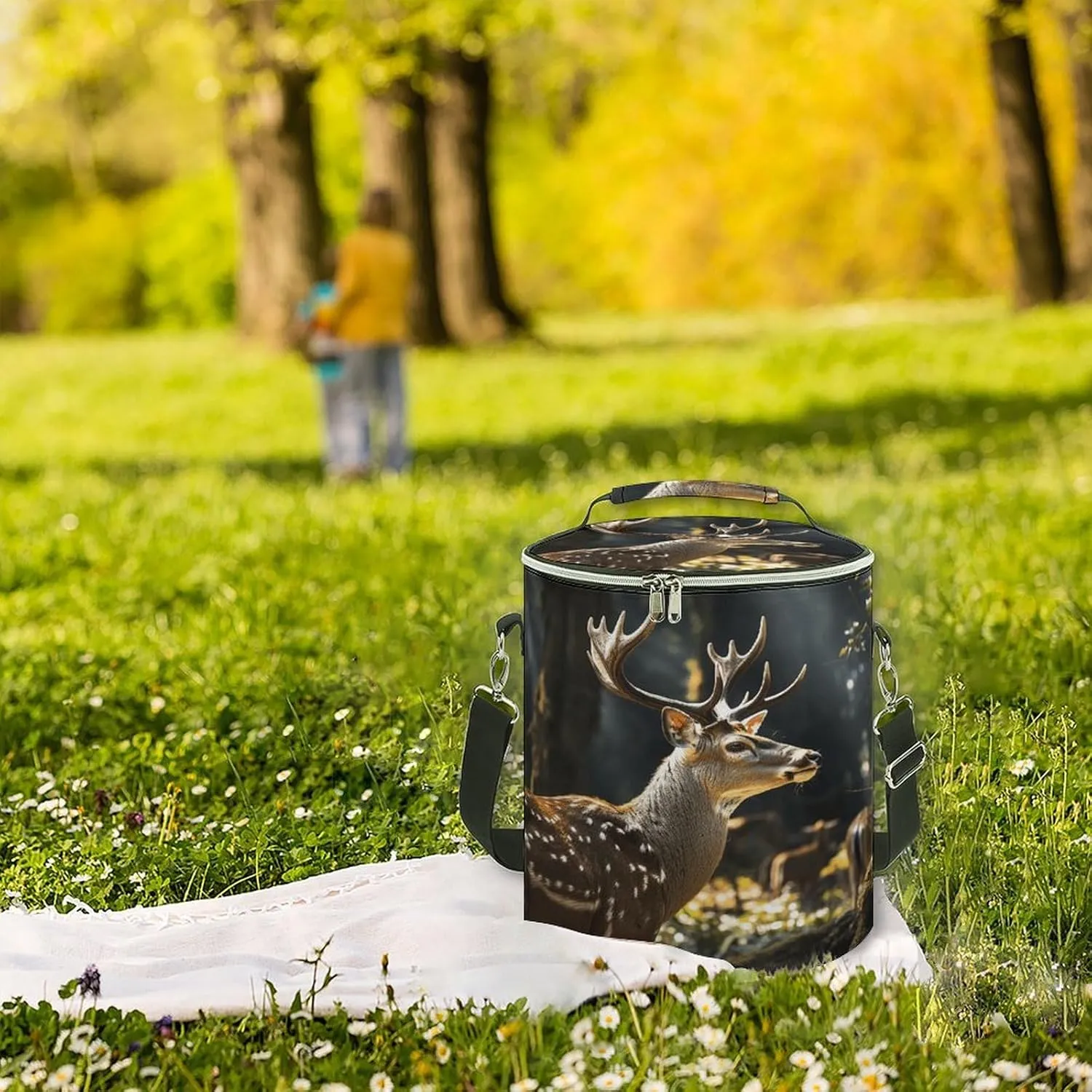 24 Cans Collapsible Soft Cooler Bag,Deer in Wild Large Leakproof Camping Cooler,Portable Travel Cooler for Picnic, Camping, Beach, Trip