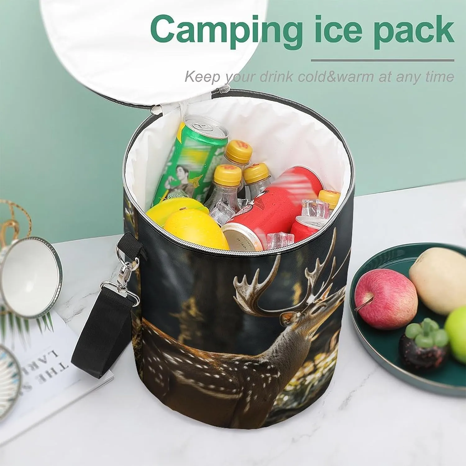 24 Cans Collapsible Soft Cooler Bag,Deer in Wild Large Leakproof Camping Cooler,Portable Travel Cooler for Picnic, Camping, Beach, Trip