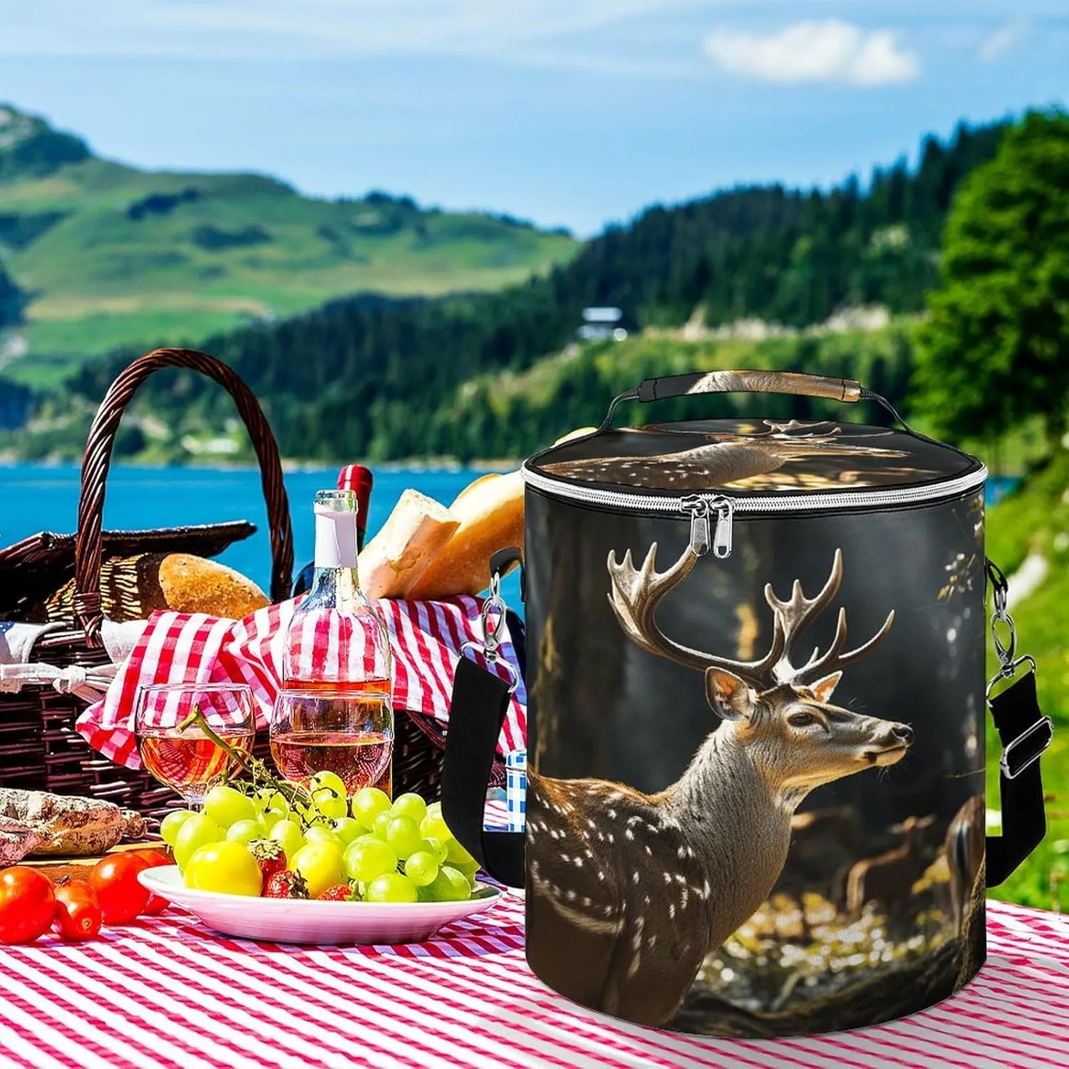 24 Cans Collapsible Soft Cooler Bag,Deer in Wild Large Leakproof Camping Cooler,Portable Travel Cooler for Picnic, Camping, Beach, Trip