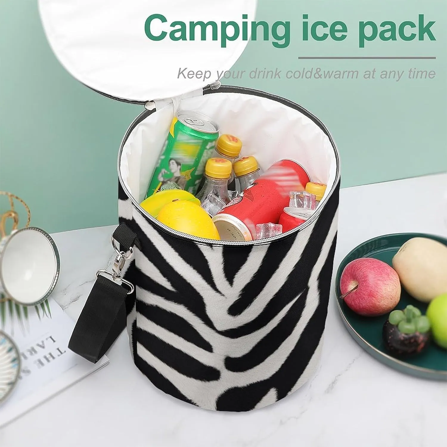 24 Cans Collapsible Soft Cooler Bag,Zebra Animal Large Leakproof Camping Cooler,Portable Travel Cooler for Picnic, Camping, Beach, Trip