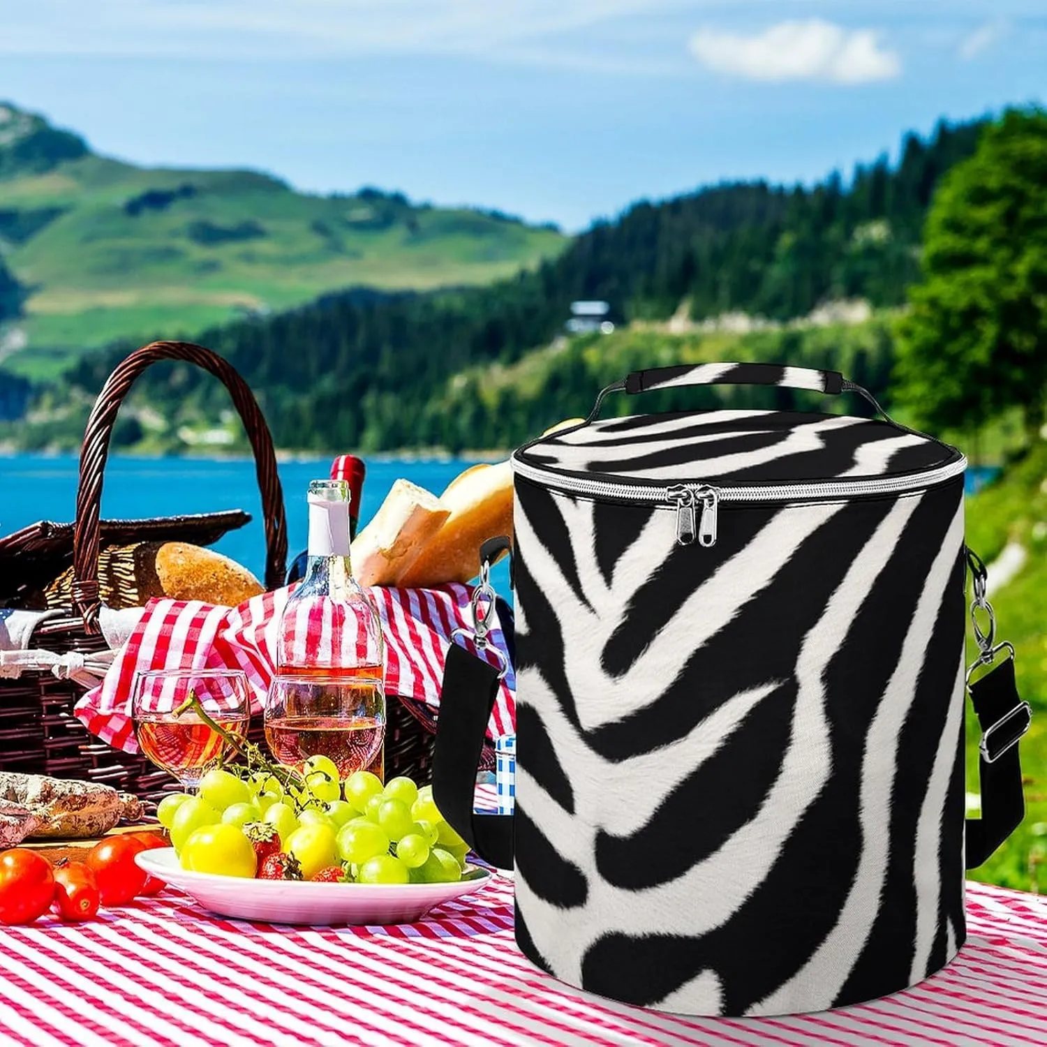 24 Cans Collapsible Soft Cooler Bag,Zebra Animal Large Leakproof Camping Cooler,Portable Travel Cooler for Picnic, Camping, Beach, Trip
