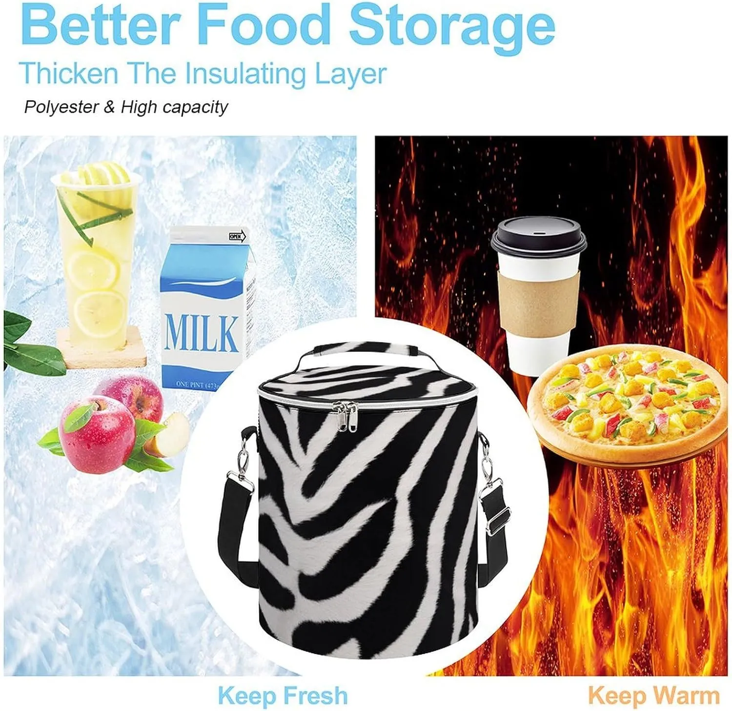 24 Cans Collapsible Soft Cooler Bag,Zebra Animal Large Leakproof Camping Cooler,Portable Travel Cooler for Picnic, Camping, Beach, Trip