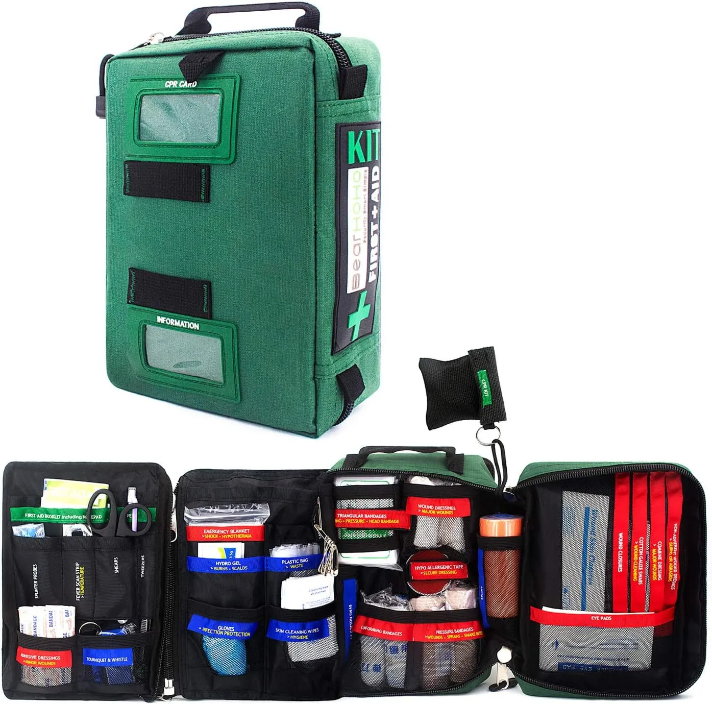 255PCS First Aid Kit Survival Supplies Bag All-Purpose Emergency Medical Pack - Labeled Compartments for Car Camping Hiking Climbing Outdoors & Backpacking (Bag with 255PCS Medical Kits)