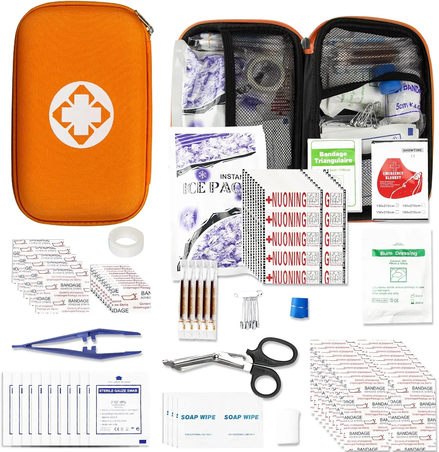 275Pcs Travel First Aid Kits for Car Emergency Preparedness Items Urgent Accident Essentials Kit Survival Gear Equipment Sports First Aid Kit for College Dorm Student, Home, Boat, Orange YIDERBO