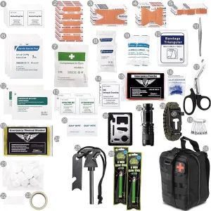 278-Piece Survival Kit & First Aid Kit - Emergency Medical Supplies for Camping, Hunting, Hiking, Urban EDC & Disaster Preparedness in Tactical Molle Pouch