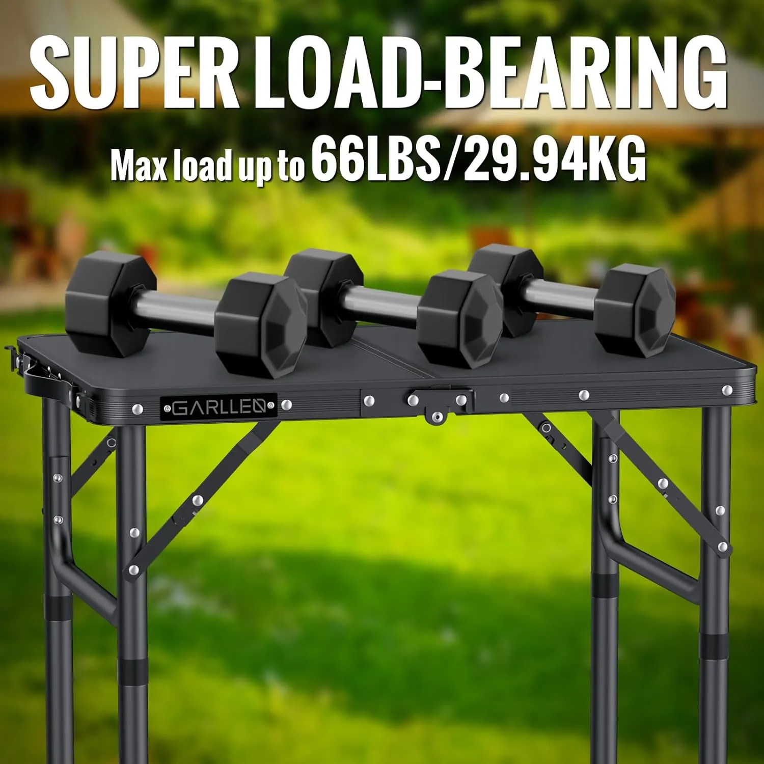 2ft Folding Camping Table, 3 Adjustable Height Lightweight Picnic Table, Portable Aluminum Grill Table (22.8" L x 15.7" W) for Outdoor, Camping, BBQ, Black