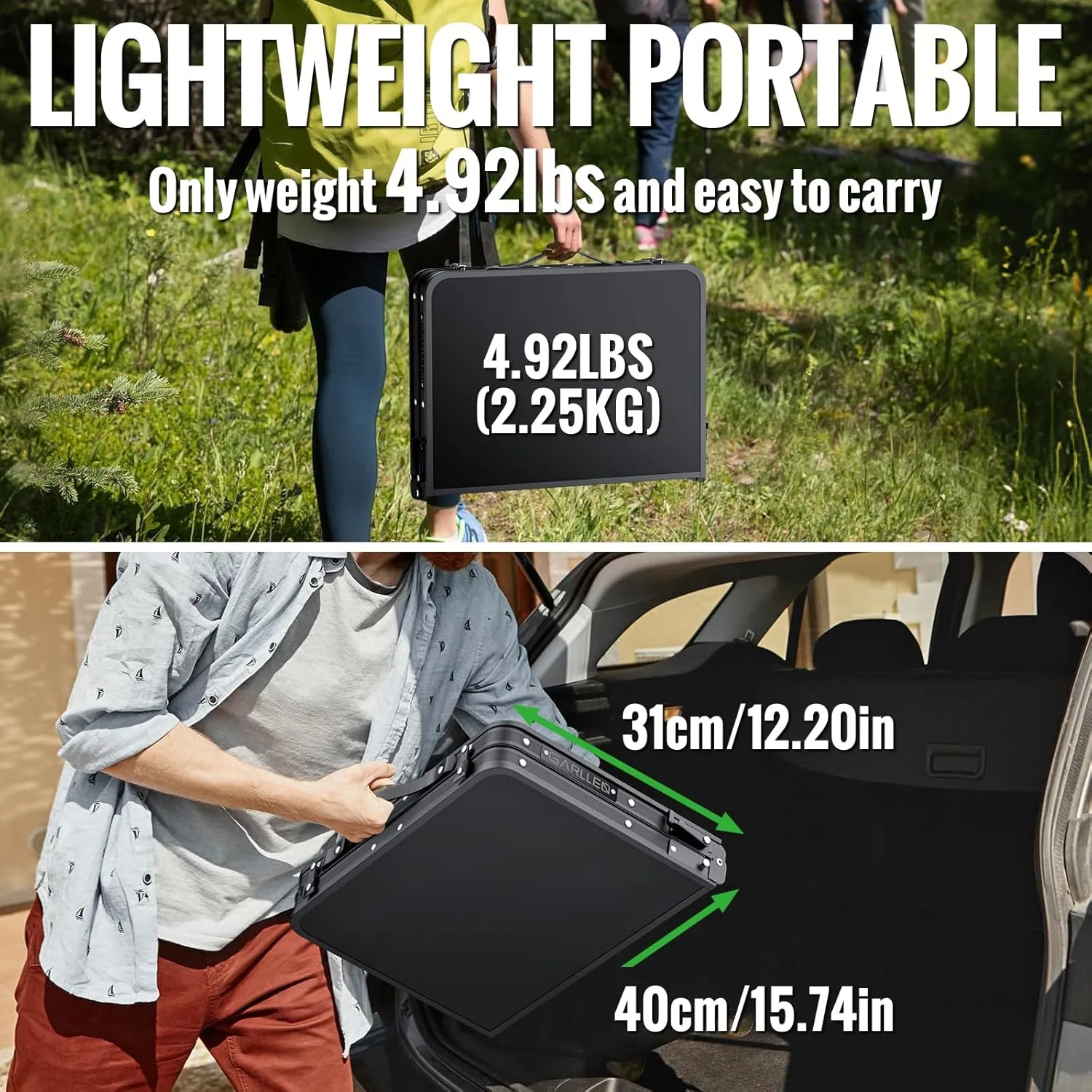 2ft Folding Camping Table, 3 Adjustable Height Lightweight Picnic Table, Portable Aluminum Grill Table (22.8" L x 15.7" W) for Outdoor, Camping, BBQ, Black