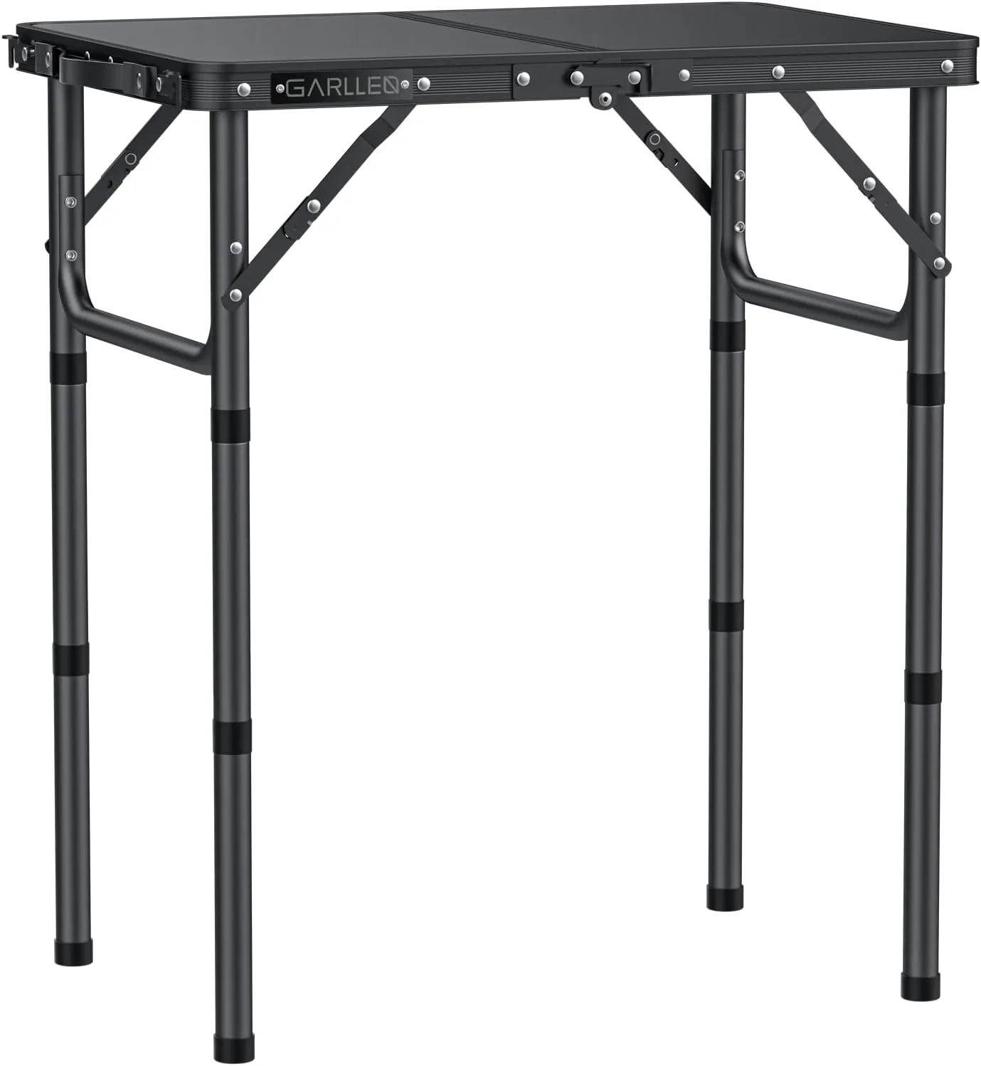 2ft Folding Camping Table, 3 Adjustable Height Lightweight Picnic Table, Portable Aluminum Grill Table (22.8" L x 15.7" W) for Outdoor, Camping, BBQ, Black