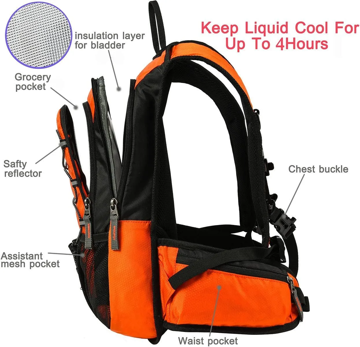 2L Insulated Hydration Backpack with Leak-Proof Bladder - Orange
