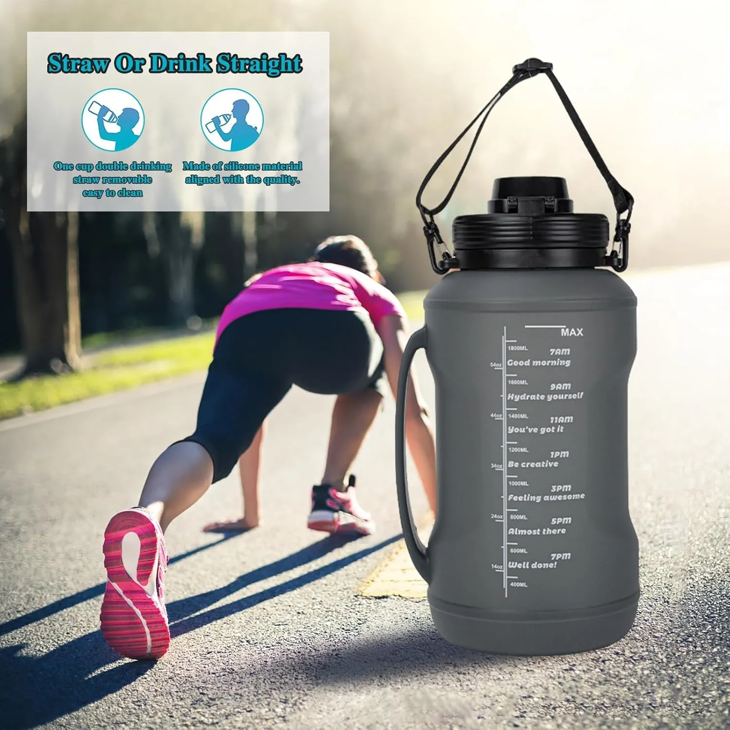 2L/64OZ Folding Water Bottle, Collapsible Silicone Water Bottle with Straw BPA-Free Leakproof Portable Lightweight Outdoor Cycling Fitness Sports Travel Folding Drinking Cup