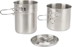 2pcs 304 Stainless Steel Camping Pots Camping Cups and Mugs, Stainless Steel Cooking Cup, Foldable Outdoor Camp Cook Pot Camping Cookware