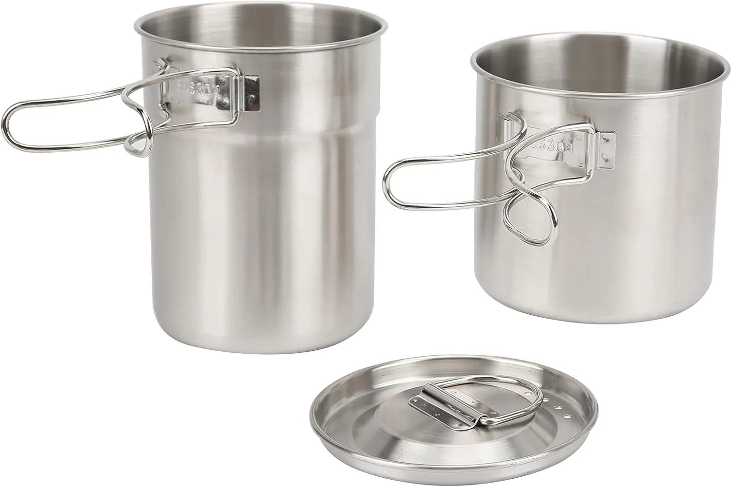 2pcs 304 Stainless Steel Camping Pots Camping Cups and Mugs, Stainless Steel Cooking Cup, Foldable Outdoor Camp Cook Pot Camping Cookware
