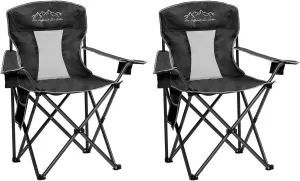 2PCS Collapsible Folding Camping Chairs Heavy Duty Lawn Foldable Chair with Cooler Bag, Storage Pocket, Waterproof Bag Outdoor Arm Sport Chair, Supports 325LBS, Black