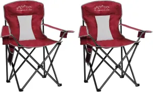 2PCS Collapsible Folding Camping Chairs Heavy Duty Lawn Foldable Chair with Cooler Bag, Storage Pocket, Waterproof Bag Outdoor Arm Sport Chair, Supports 325LBS, Red