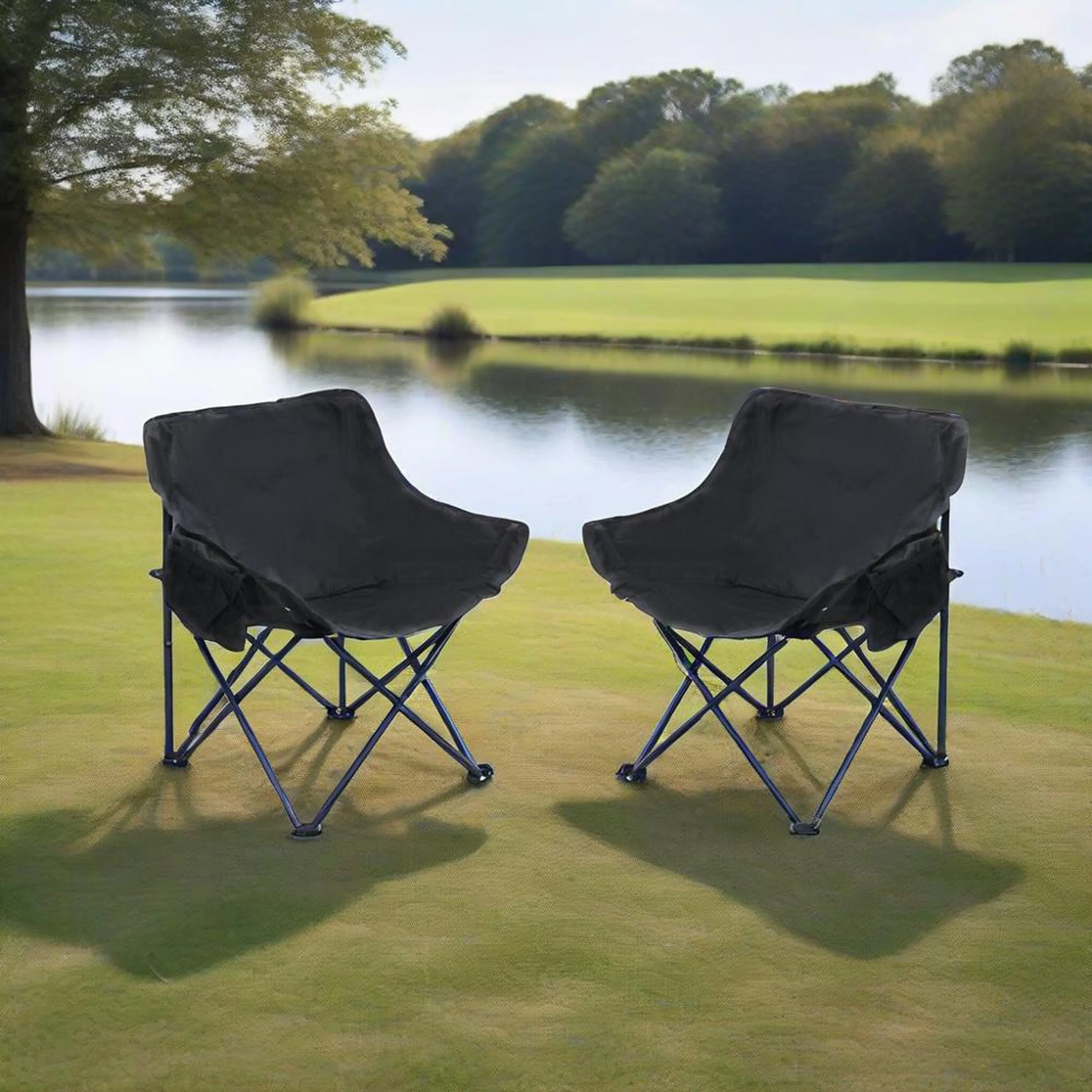 2PCS Folding Outdoor Camping Chairs – Portable Lawn Chairs with Carry Bag – Lightweight & Compact – Black