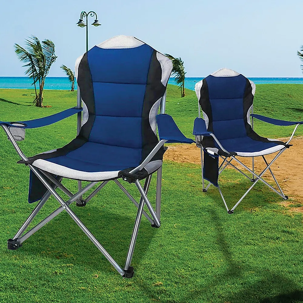 2x Folding Camping Arm Chairs Portable Outdoor Garden Fishing Tourer