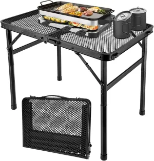 2x1.3 FT Folding Camping Table Foldable Grill Table for Outdoor BBQ, Metal Portable Camping Grill Stand with Mesh Desktop, Adjustable Height Lightweight BBQ Tables Black