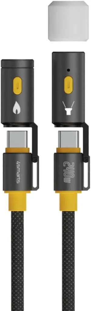 3-in-1 Outdoor Explorer USB-C Cable with Emergency Light & Fire Starter | 240W Adventure Charging Cable with Survival Tools | 5ft/1.5m Rugged Design for Camping, Hiking & Travel | Black
