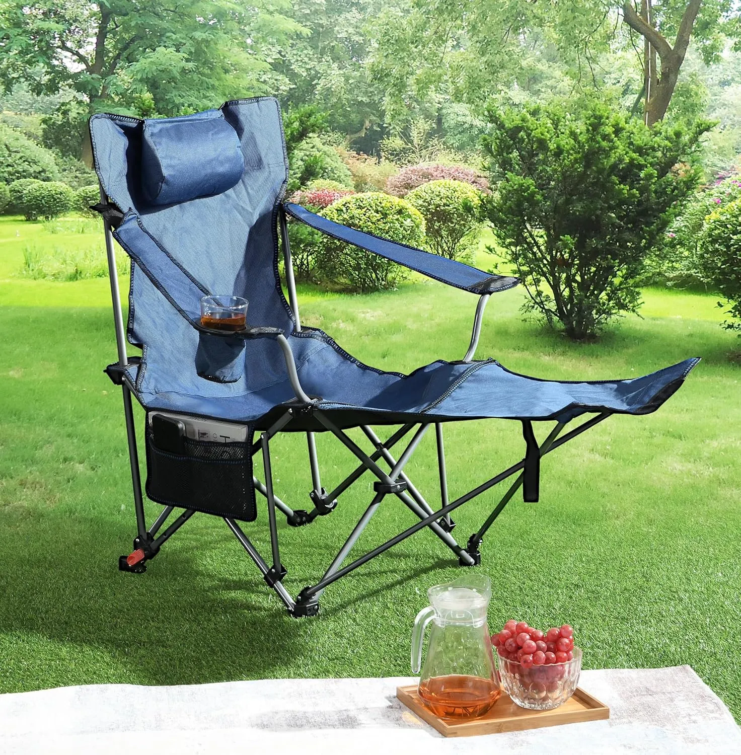 3-Level Adjustable Folding Camping Chair with Cup Holder & Side Pockets | Heavy-Duty Steel Frame, 264 lbs Capacity, Portable Recliner for Outdoor, Beach, Picnic, Fishing, Hiking