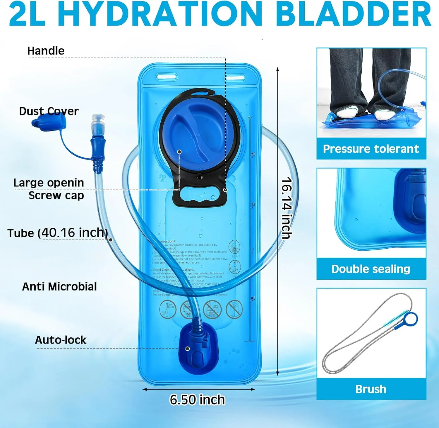 3 Pcs Hydration Bladder 2 Liter with Clean Flexible Brush Leak Proof Water Reservoir Military Water Bladder Water Pouch Hydration Pack for Biking Hiking Running Camping