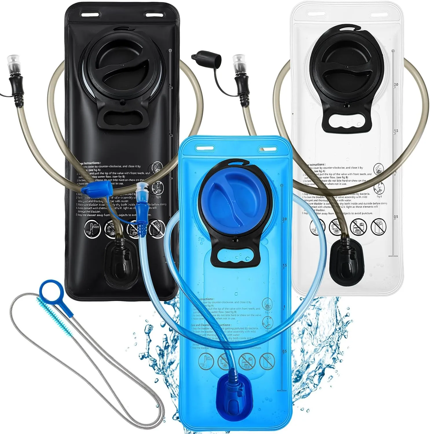 3 Pcs Hydration Bladder 2 Liter with Clean Flexible Brush Leak Proof Water Reservoir Military Water Bladder Water Pouch Hydration Pack for Biking Hiking Running Camping