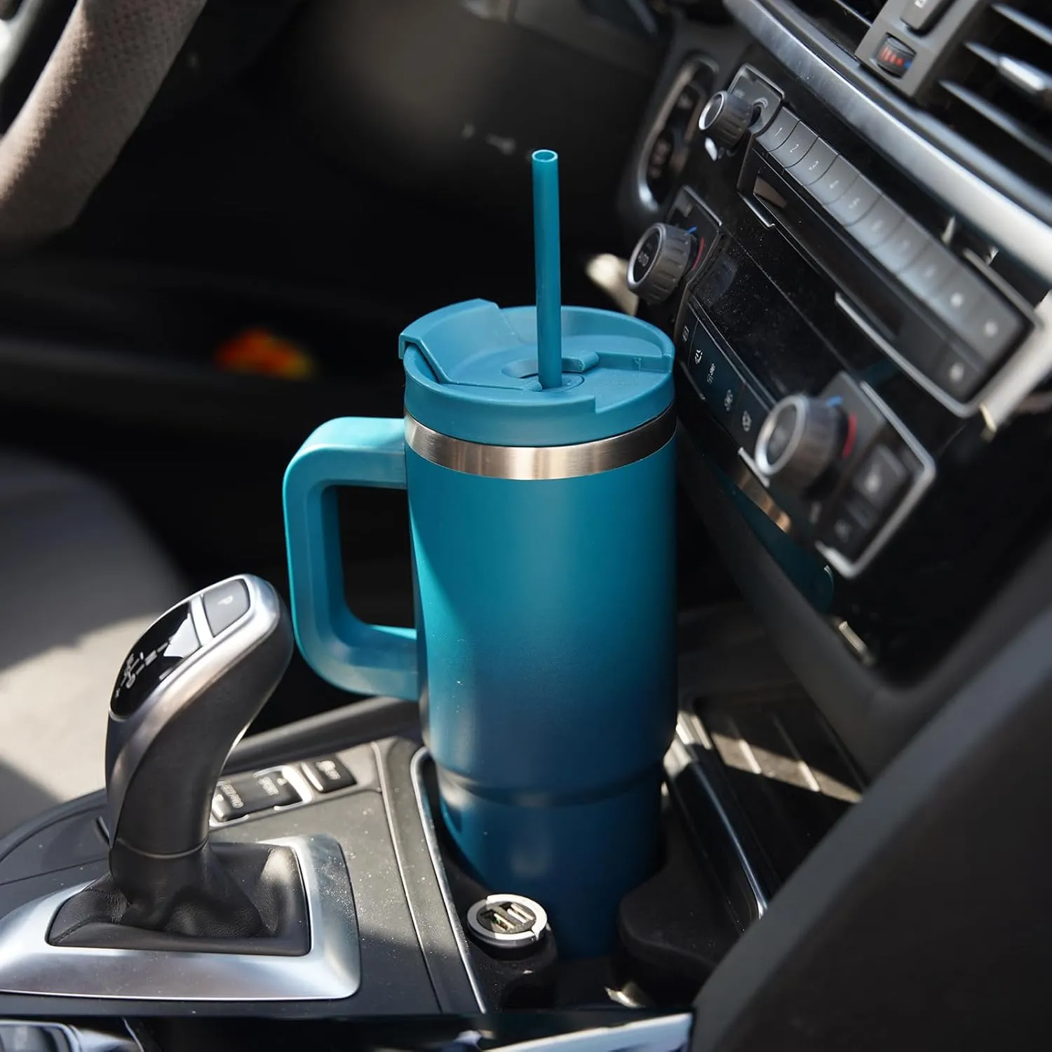 30 oz Tumbler with Handle and 2 Straws,2 in 1 Lid Insulated Water Bottle Stainless Steel Travel Coffee Mug,Army Green