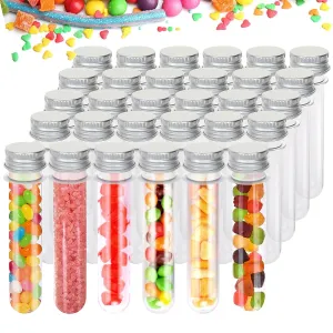 30 Pack 45 ML Bottles Plastic Test Tubes with Caps, Clear Bath Salt Tubes, Gumball Candy Container, Candy Storage Vials for Party Favors Science Experiment Home Décor(25x140mm)