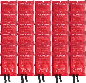 30 Packs Fire Blanket – 39.37x39.37 Inches, 1100℉ Heat Resistant, Emergency Fire Suppression Blanket for Kitchen, Home, Car, Camping – Easy to Use, Non-Toxic, Reusable, Compact & Lightweight