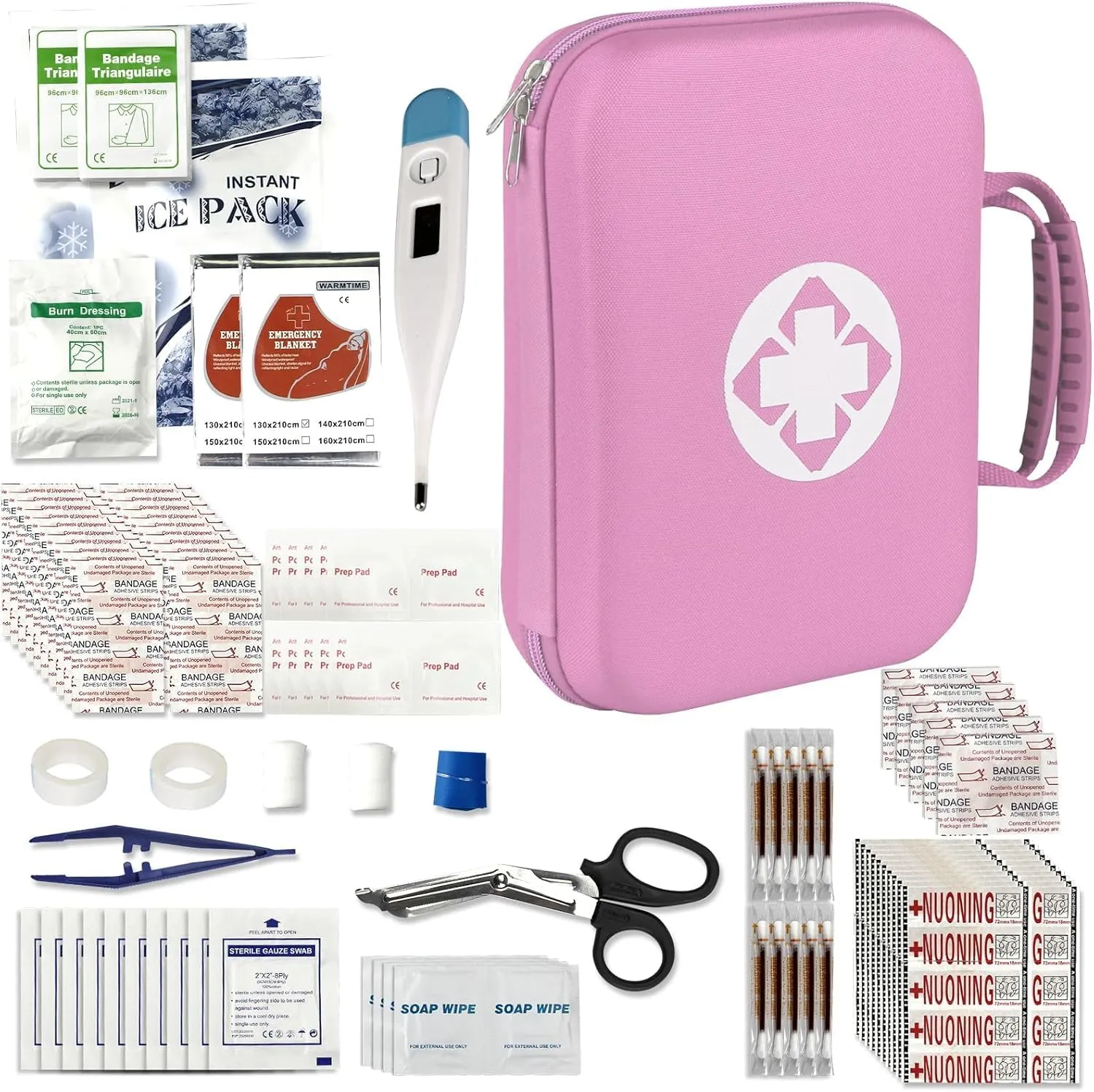 300PCS Home First Aid Kit for Hiking Car Home Emergency Kit First Aid Bag Multiple Purpose Outdoor Backpacking Gear for Disaster Preparedness Pink