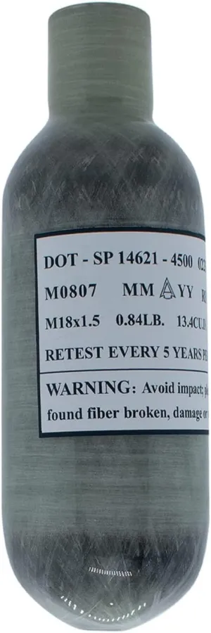 30Mpa 4500Psi 0.22L 13Cu in 220cc Carbon Fiber HPA Tank, Gas Cylinder, Paintball Hunting for PCP Air Rifle Gun Daystate and FX Thread M18 * 1.5