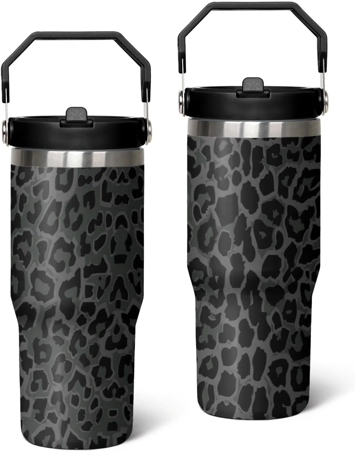 30oz Insulated Leopard Tumbler with Handle, Featuring a Leak-proof 2-in-1 Lid and Straw, a Vacuum-insulated Travel Coffee Mug, Portable Stainless Steel Water Bottle, Suitable for Both Women and Men