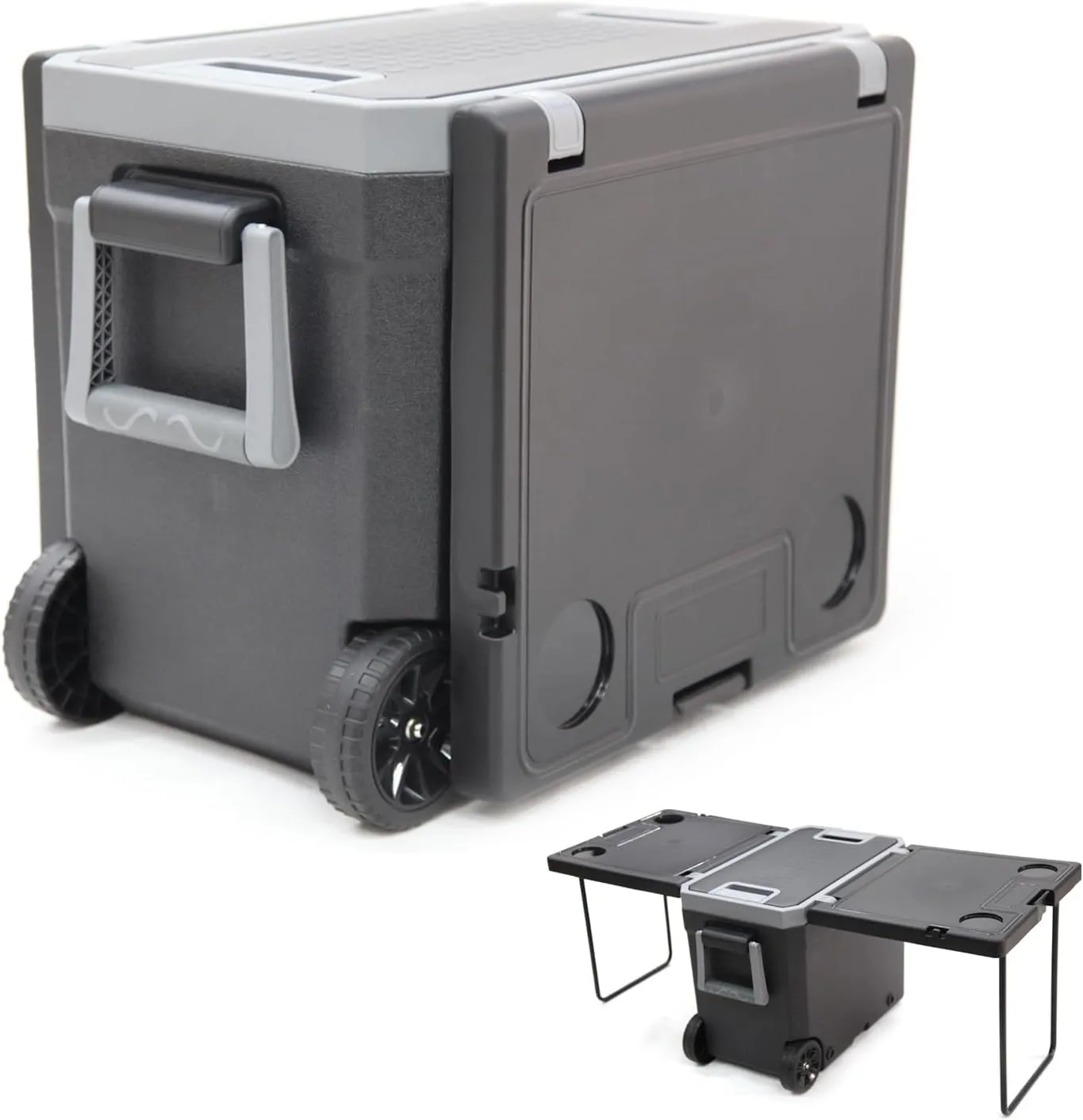 32L Insulated Portable Cooler with Foldable Table & Chairs Hard Ice Chest with Ice Retention & Heavy Duty Wheels, Perfect for Camping, Pincnic, Fishing, Barbecue & More