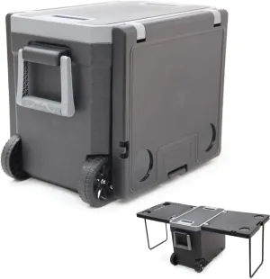 32L Insulated Portable Cooler with Foldable Table & Chairs Hard Ice Chest with Ice Retention & Heavy Duty Wheels, Perfect for Camping, Pincnic, Fishing, Barbecue & More