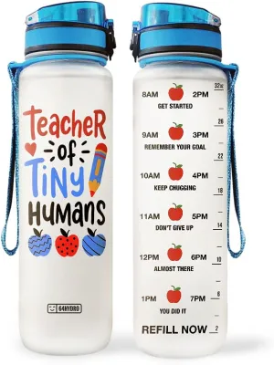 32oz 1liter Kindergarten Teacher Water Bottles with Time Marker, Motivational Water Tracker Bottle with Times to Drink, Teacher Appreciation Gifts, Testday, End of School Year, Back to School Gifts