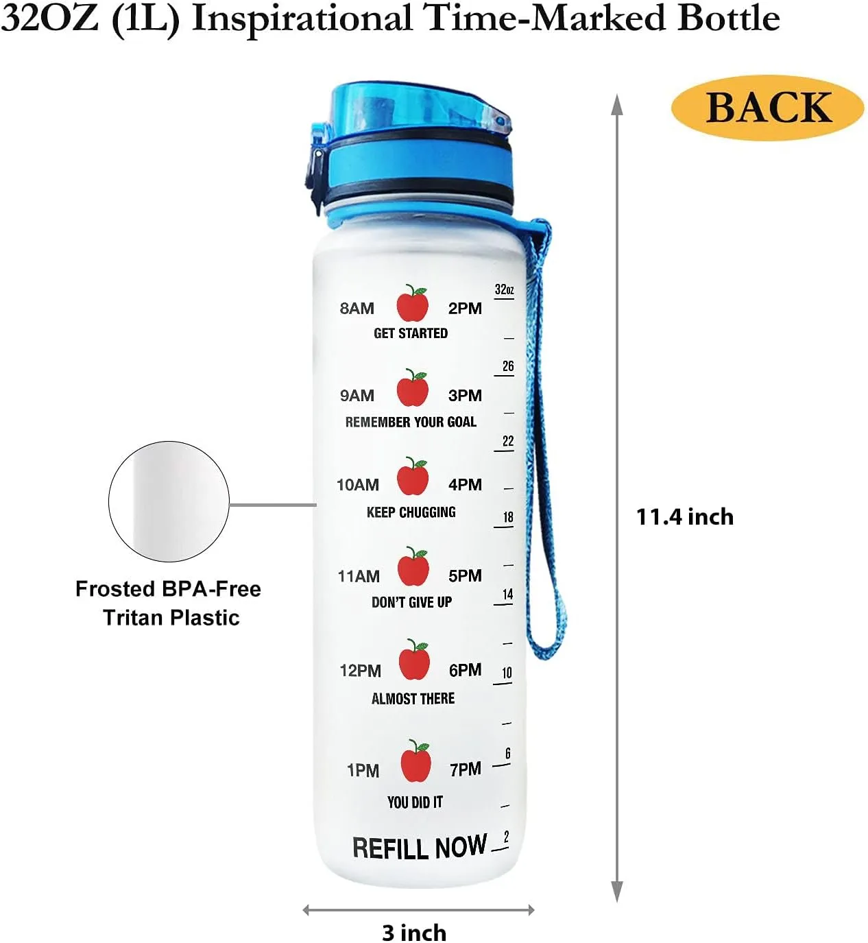32oz 1liter Kindergarten Teacher Water Bottles with Time Marker, Motivational Water Tracker Bottle with Times to Drink, Teacher Appreciation Gifts, Testday, End of School Year, Back to School Gifts