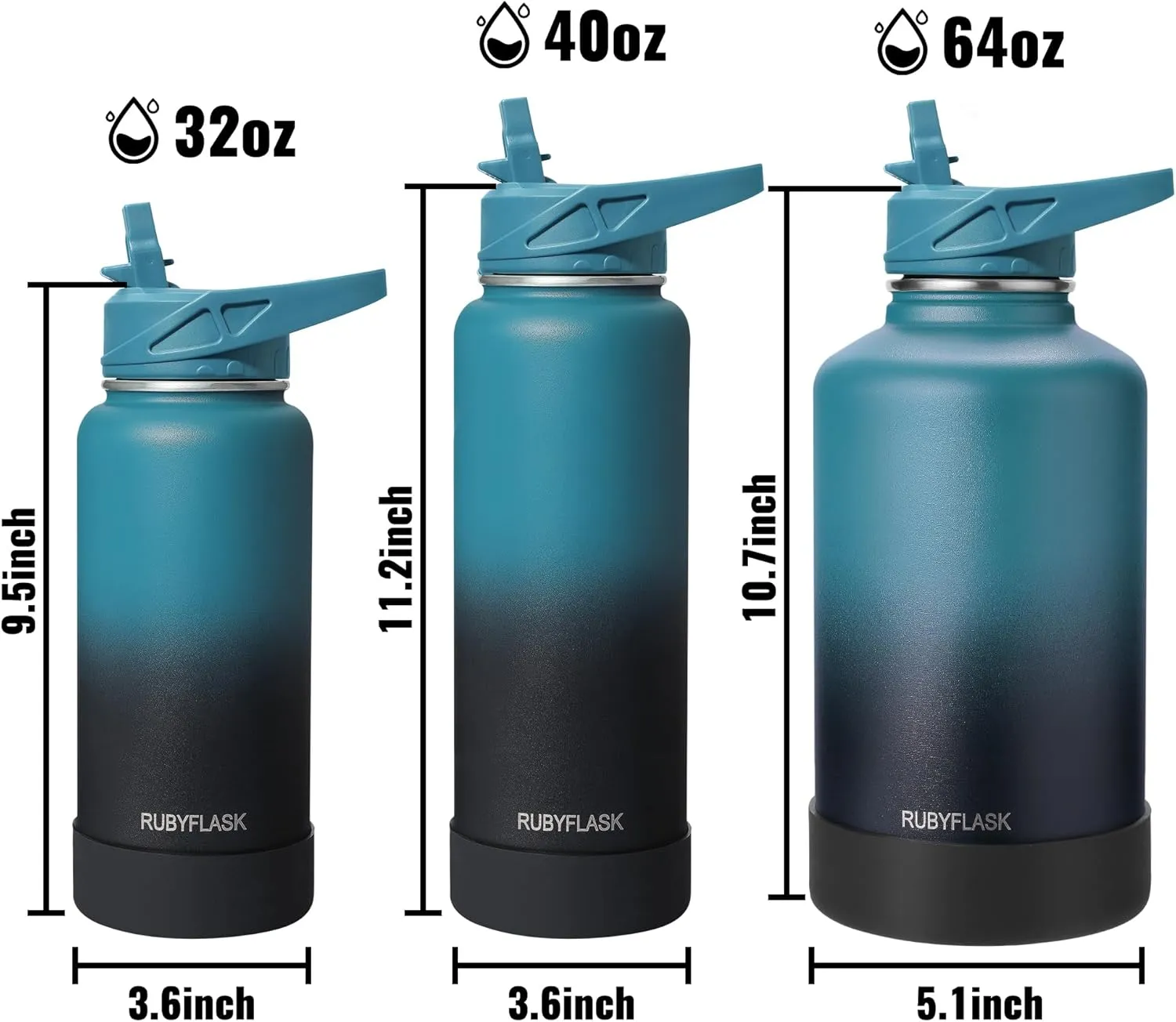 32oz Insulated Water Bottle with Straw, Stainless Steel Metal Vacuum Water Flask, Large Thermos Water bottle with Leakproof 3 Lids for Travel, Camping, Gym Sports Navy