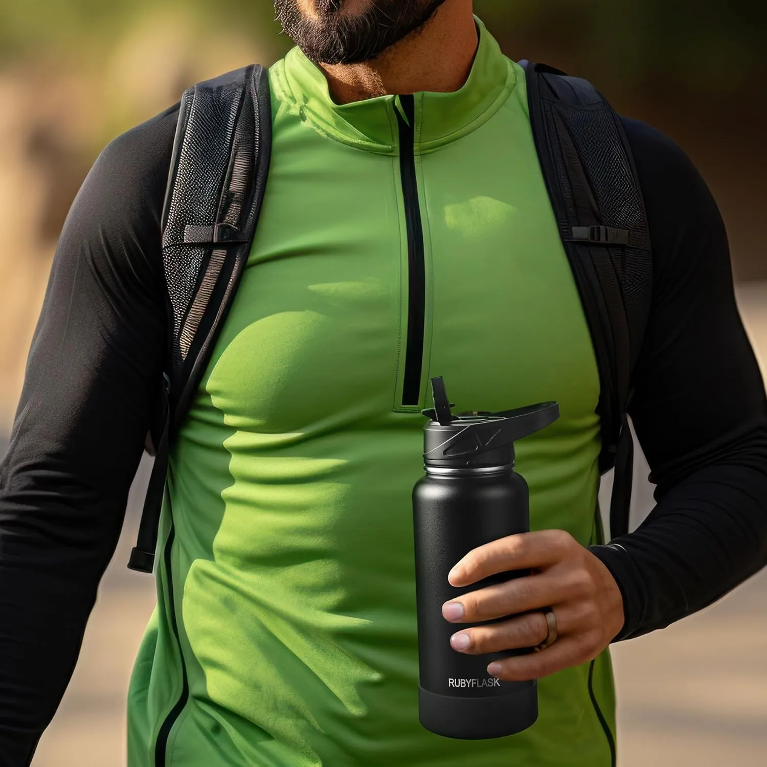 32oz Insulated Water Bottle with Straw, Stainless Steel Metal Vacuum Water Flask, Large Thermos Water bottle with Leakproof 3 Lids for Travel, Camping, Gym Sports Navy