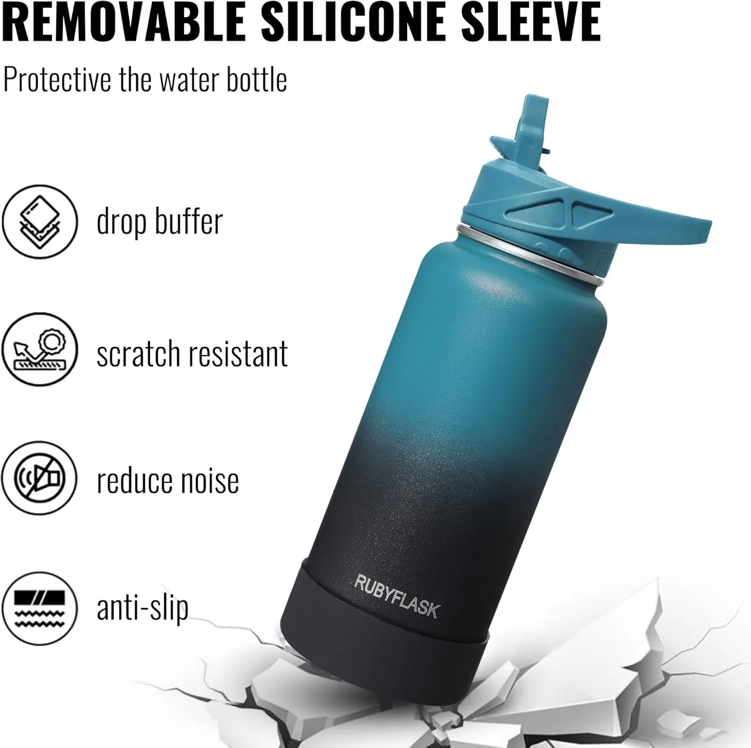 32oz Insulated Water Bottle with Straw, Stainless Steel Metal Vacuum Water Flask, Large Thermos Water bottle with Leakproof 3 Lids for Travel, Camping, Gym Sports Navy