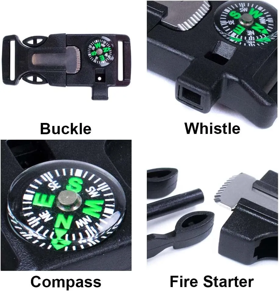 3/4 Inch Survival Buckle - Emergency Whistle, Flint Scraper, Compass, and Fire Starter - Available in 5, 10, 25 Packs